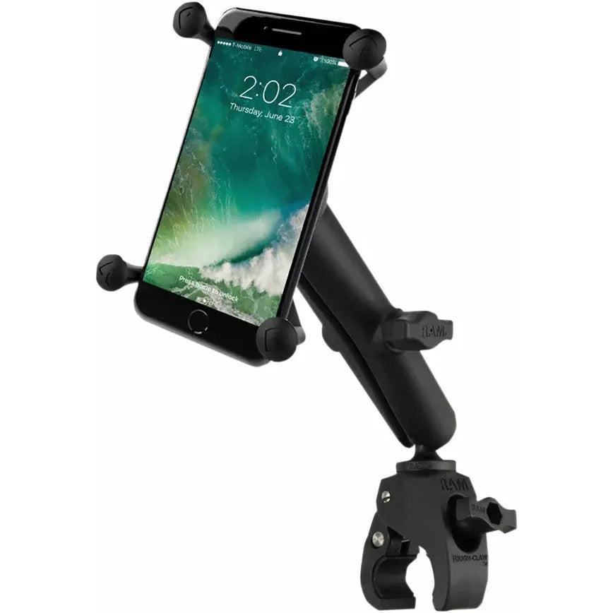 Small Tough-Claw™ Base with Long Double-Socket Arm and Universal Ram® X-Grip® Cradle